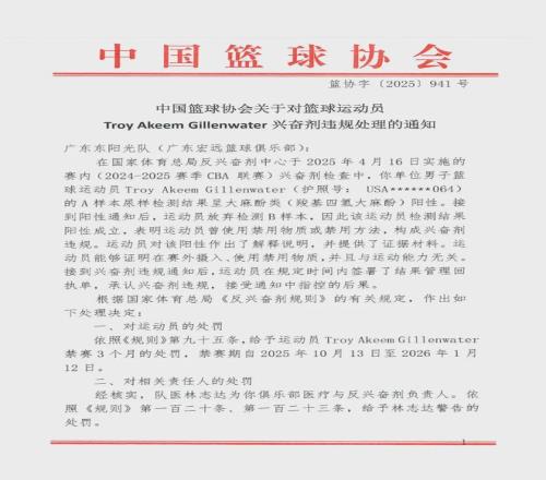 广东宏远一球员，大麻酚类阳性，被禁赛