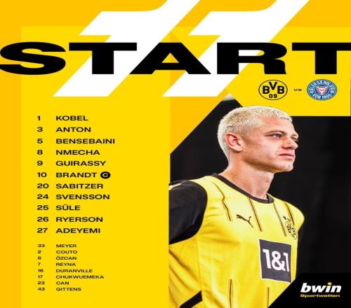 多特vs基尔首发：阿德耶米、布兰特领衔町野修斗先发登场