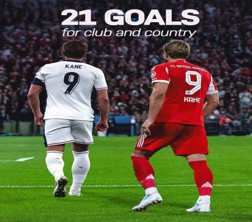 凯恩本赛季至今各赛事21球3助，对阵多特若进球获创造历史