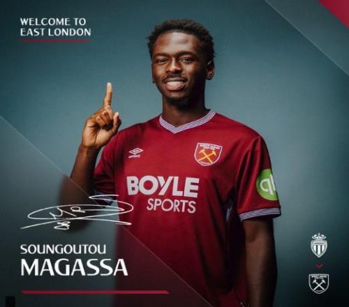 西汉姆联官方：摩纳哥21岁中场马加萨加盟，球员也可胜任中卫