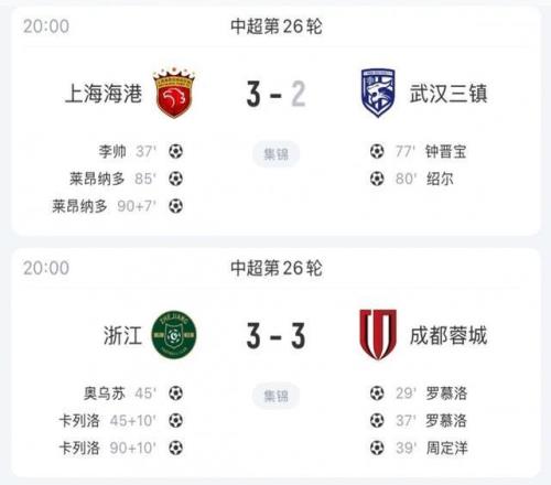 疯狂！中超本轮争冠积分时间线：蓉城一度领先3分，海港最终反超