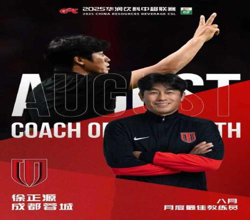 带队3胜1平保持不败，蓉城主帅徐正源当选中超8月最佳教练