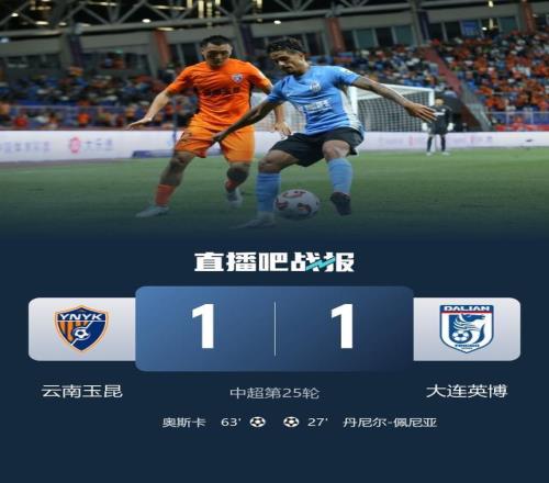 中超云南玉昆11大连英博马镇超巨失误佩尼亚破门奥斯卡扳平