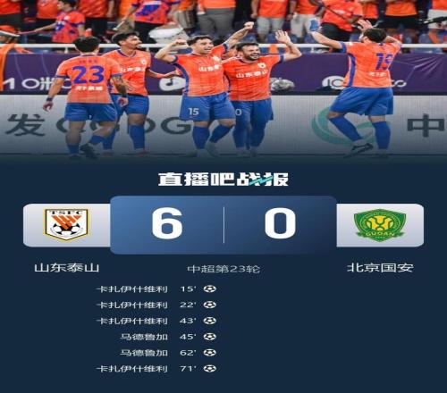 大胜复仇！泰山60送国安中超最大失利瓦科4射1传马德鲁加双响