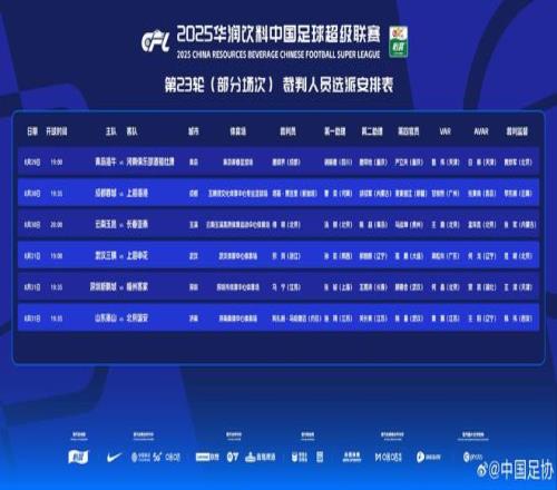 中超公布第23轮裁判：蓉城vs海港、京鲁大战均为外籍主裁