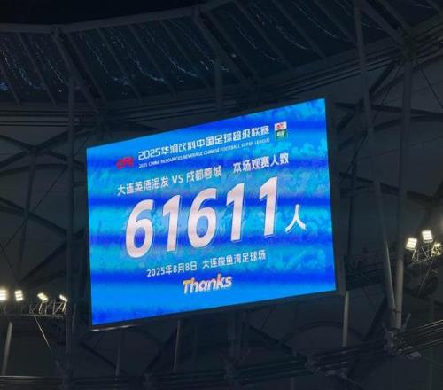 61611人！英博vs蓉城一役刷新大连英博主场上座人数纪录