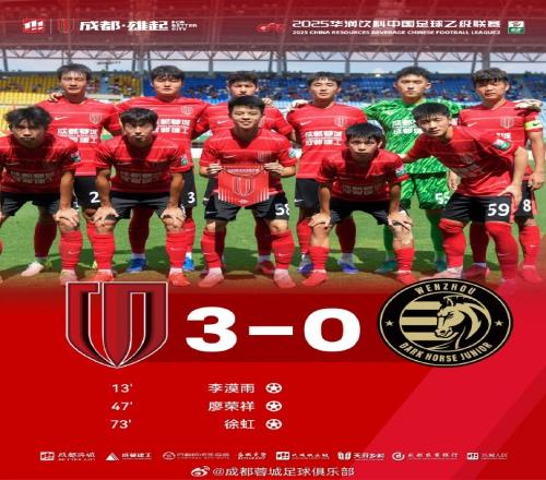 成都蓉城B队30战胜温州俱乐部中胤，提前锁定中乙决赛阶段争冠组