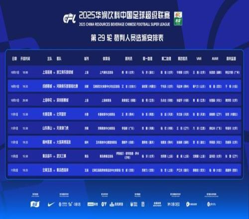 中超29轮裁判：傅明执法海港vs浙江，沙特籍裁判担任海牛vs三镇主裁