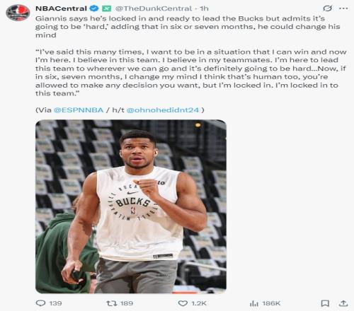 字母回应交易流言引热议：雄鹿生涯倒计时马刺步行者或参与争夺