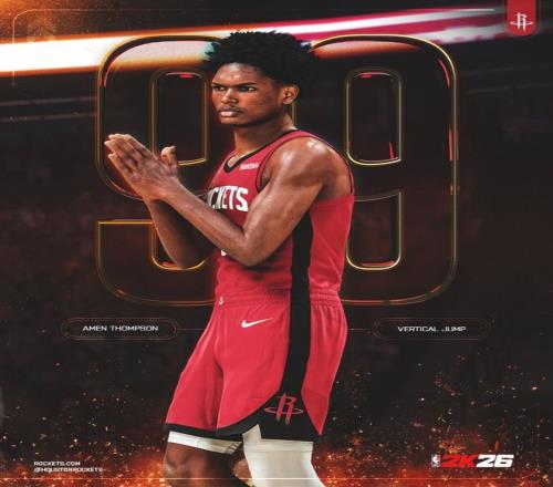 火箭官方：阿门汤普森是2K26唯一弹跳能力值99的球员