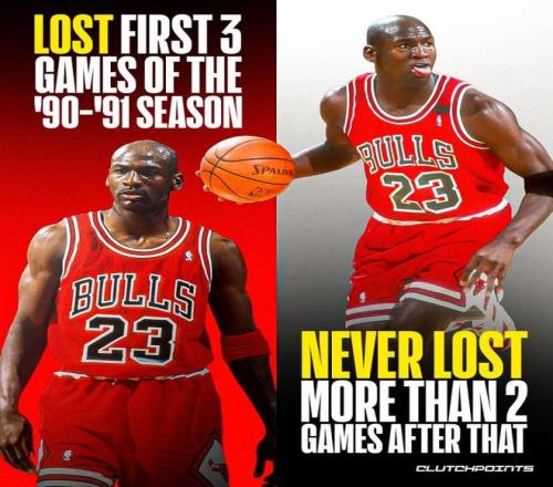 美媒：乔丹9091赛季开局三连败后直到98年退役未再有过三连败