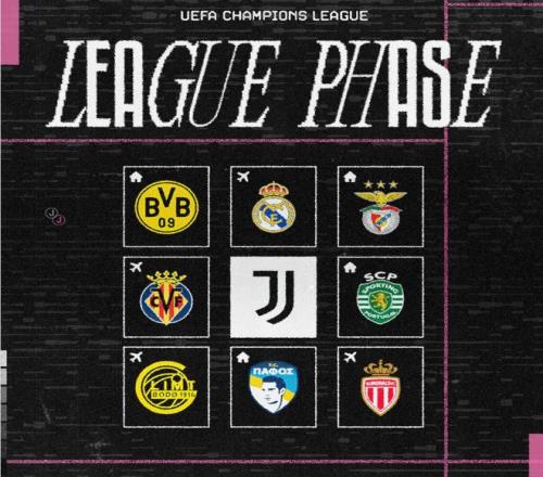 尤文欧冠联赛阶段对手：主场战多特蒙德，客战皇马摩纳哥