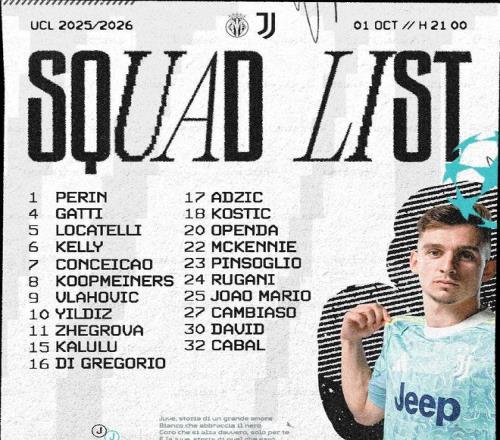 尤文本轮欧冠大名单：伊尔迪兹领衔，布雷默、凯夫伦缺阵