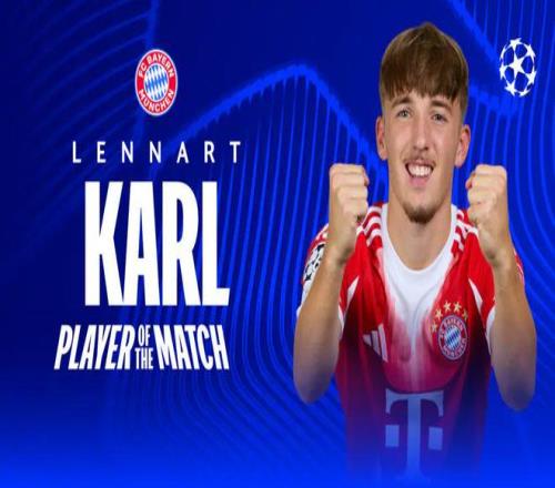 为球队首开记录！17岁卡尔当选拜仁vs布鲁日全场最佳球员