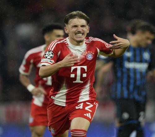 欧冠对阵布鲁日闪击，伦纳特卡尔攻入一线队生涯首球