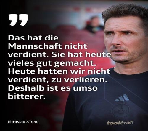克洛泽谈纽伦堡遭遇绝杀：球队到最后都想进球赢下比赛