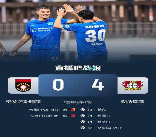 滕帅正赛首秀开门红！勒沃库森40九人格罗萨斯帕赫希克破门