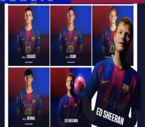 “新援”加盟！知名歌手艾德希兰现身巴萨官网阵容名单