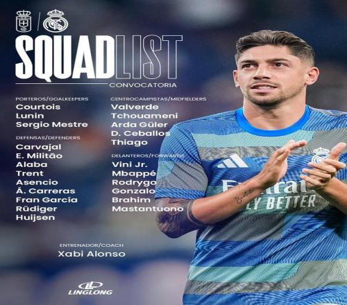 皇马西甲第二轮名单：吕迪格解禁复出，姆巴佩、维尼修斯在列