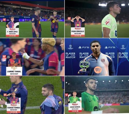 包揽！巴萨本季6场比赛MVP均由本队获得，且分属不同队员