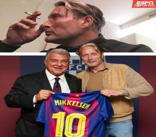 汉尼拔演员麦叔现场观看巴萨比赛，与拉波尔塔合影+获赠10号球衣