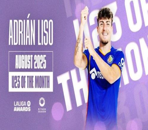 3场攻入3球，赫塔费前锋利索当选西甲8月最佳U23球员