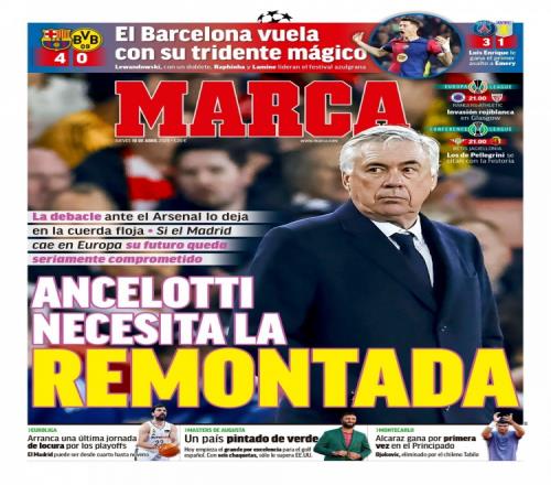 马卡头版：安帅需带队逆转，若欧冠出局帅位将面临严重危机