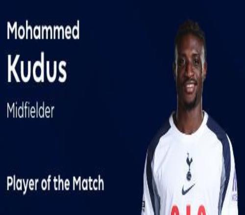 传射建功，库杜斯当选利兹联vs热刺全场最佳球员