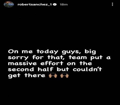 罗伯特桑切斯为染红道歉：今天是我的锅，球队下半场尽力了