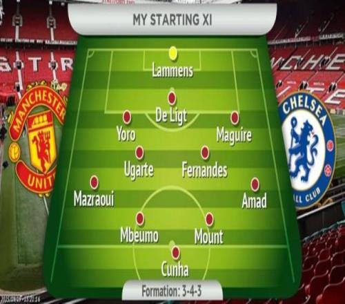 343！曼晚预测曼联vs切尔西首发：姆伯莫、库尼亚、芒特三箭齐发