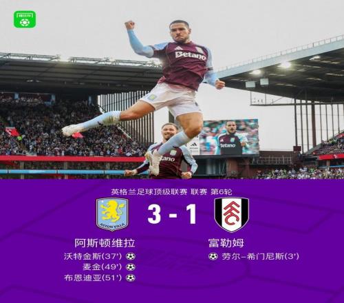 维拉31逆转富勒姆，沃特金斯破门，麦金、布恩迪亚建功