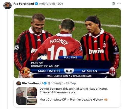 费迪南德晒鲁尼欧冠对米兰时比分图以表称赞，但这张图是P的