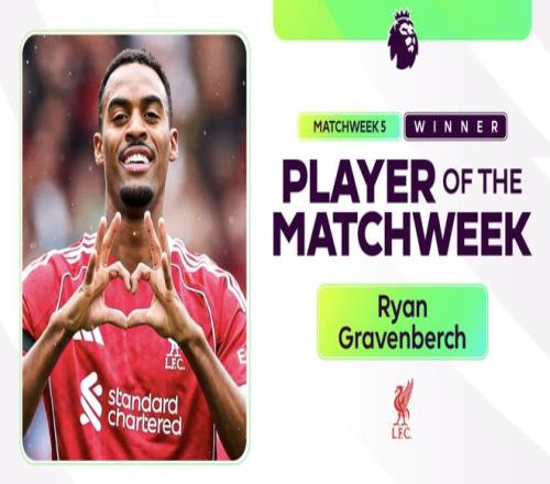 德比战传射建功！官方：赫拉芬贝赫当选英超第5轮最佳球员