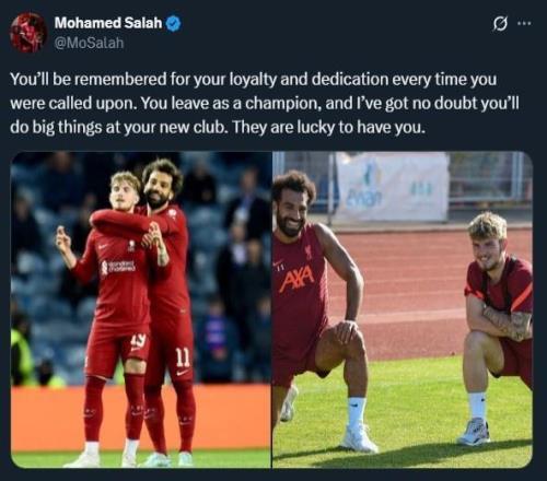 萨拉赫告别埃利奥特：拥有你是维拉的幸运，你肯定能成就伟大事业