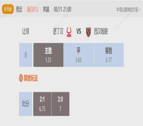 英超串关解析诺丁汉VS西汉姆联+维拉VS水晶宫