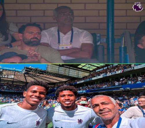 罗马里奥现场观战切尔西vs水晶宫，赛后与两位巴西小将合影