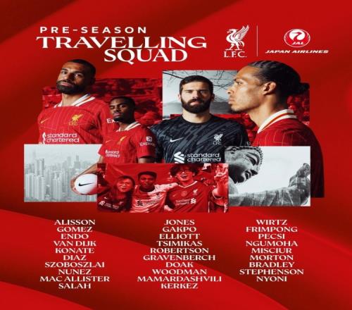 利物浦亚洲季前赛名单：萨拉赫、范迪克领衔，维尔茨等新援在列