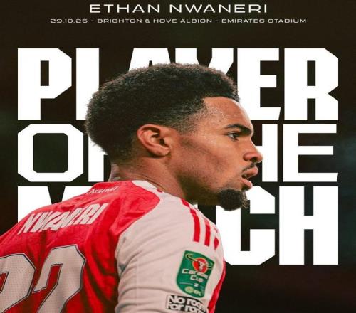 打入一球，恩瓦内里当选与布莱顿一役阿森纳队内最佳球员