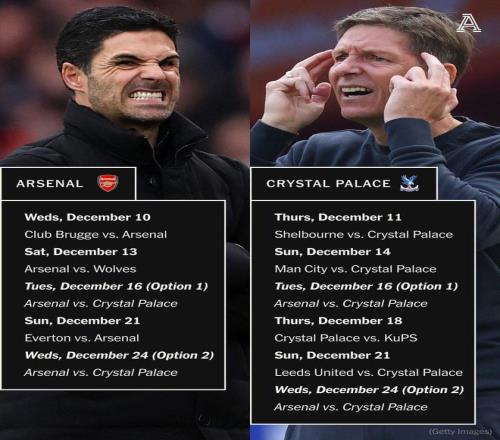 阿森纳英联杯晋级后可能要7天3赛，水晶宫恐面临8天4赛