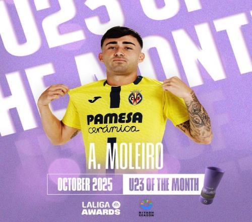 3场1球1助，西甲官方：黄潜前锋莫里罗当选10月最佳年轻球员