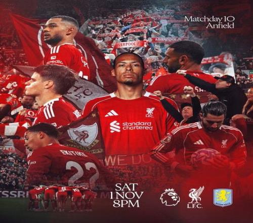 周六英超前瞻：利物浦vs阿斯顿维拉