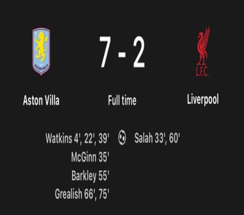 利物浦近十场对阵维拉保持不败，上次输球是五年前27惨败