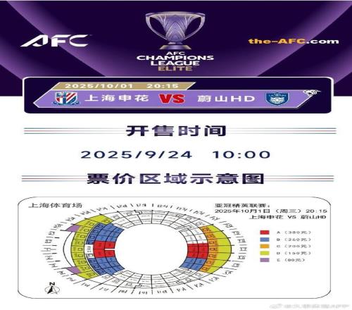 申花vs蔚山明日10点开票：票价80380元，联票享整单8折优惠