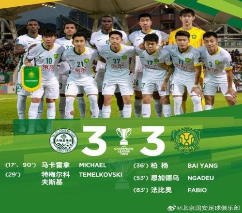 亚冠二级联赛小组赛第3轮，北京国安客场3比3战平大埔