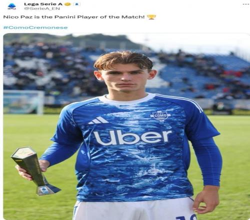 先拔头筹，意甲官方：帕斯当选科莫11克雷莫内塞全场最佳