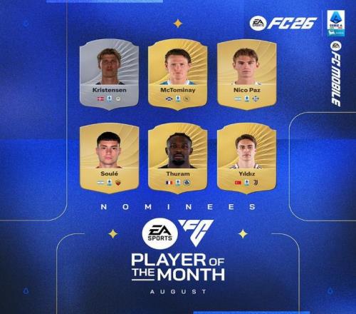 意甲8月最佳球员候选：麦克托米奈、小图拉姆、尼科帕斯在列