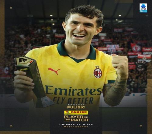 独造三球，普利希奇当选乌迪内斯vs米兰全场最佳