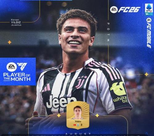 官方：尤文前锋伊尔迪兹当选意甲联赛8月最佳球员