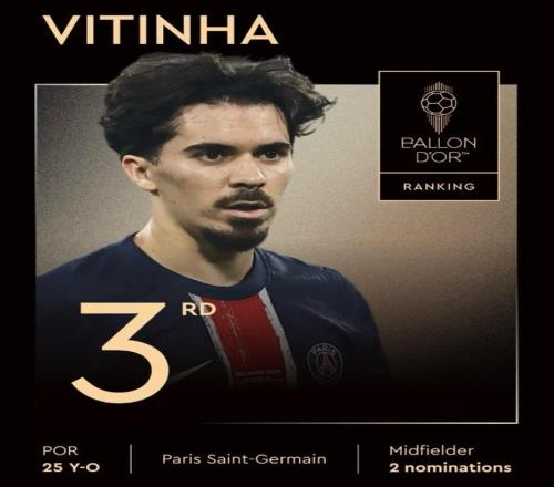 金球奖第三，维蒂尼亚：达到这样的高度难以置信祝贺登贝莱