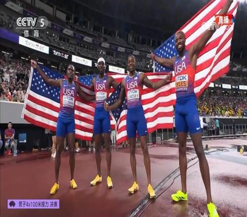 男子4x100米接力：美国队37秒29夺冠，加拿大队收获银牌